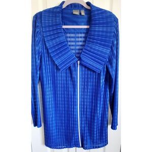 Chico's Travelers 3 Jacket Cobalt Blue Stretch Full Zip Shoulder Pads XL‎ NWOT